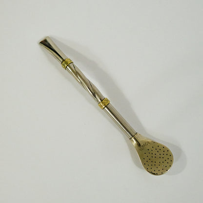 Bombillon de Alpaca torneada con Apliques en Bronce