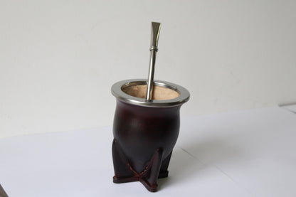 KIT 9 - Camionero de Calabaza Forrado en Cuero PREMIUM + Bombilla de Alpaca