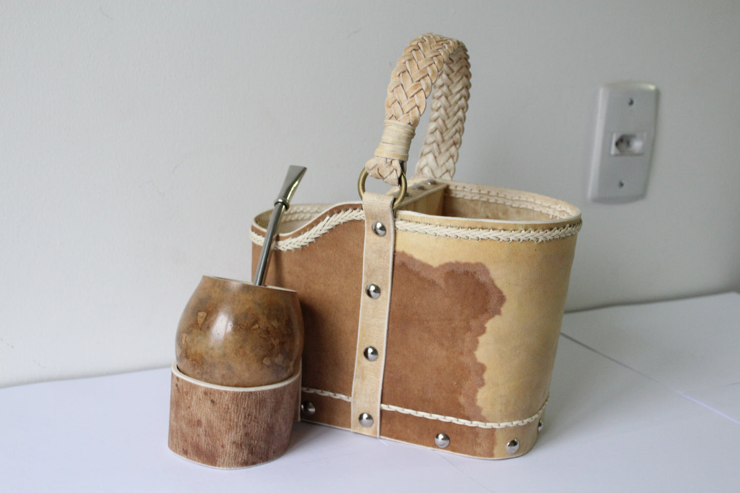 KIT 6 - Torpedo de Calabaza + posa mates + Matera de Cuero Crudo + Bombilla de Alpaca Fina