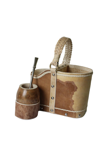 KIT 6 - Torpedo de Calabaza + posa mates + Matera de Cuero Crudo + Bombilla de Alpaca Fina