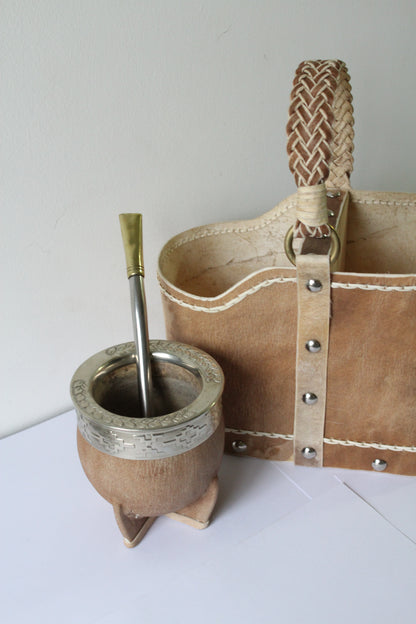 KIT 3 - Imperial en Cuero Crudo +  Bombillon de ALpaca y Bronce + Matera