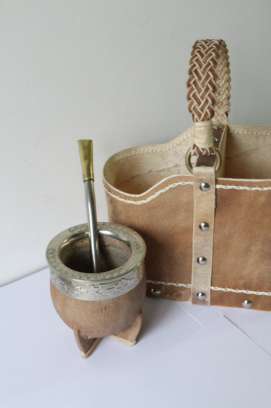 KIT 3 - Imperial en Cuero Crudo +  Bombillon de ALpaca y Bronce + Matera