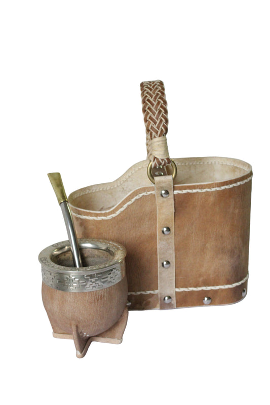 KIT 3 - Imperial en Cuero Crudo +  Bombillon de ALpaca y Bronce + Matera