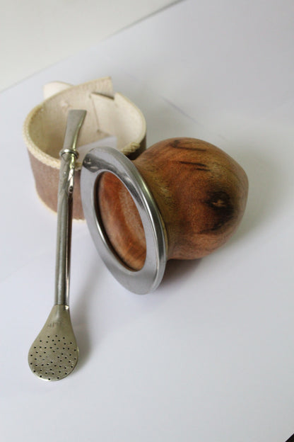 KIT 4 - Camionero en Algarrobo Negro con Virola de Acero+ Bombillon + Posa Mates Doble Costura