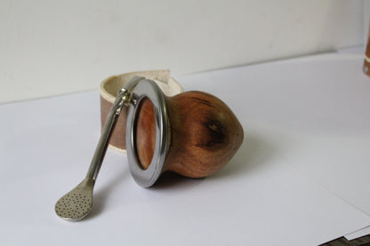 KIT 4 - Camionero en Algarrobo Negro con Virola de Acero+ Bombillon + Posa Mates Doble Costura