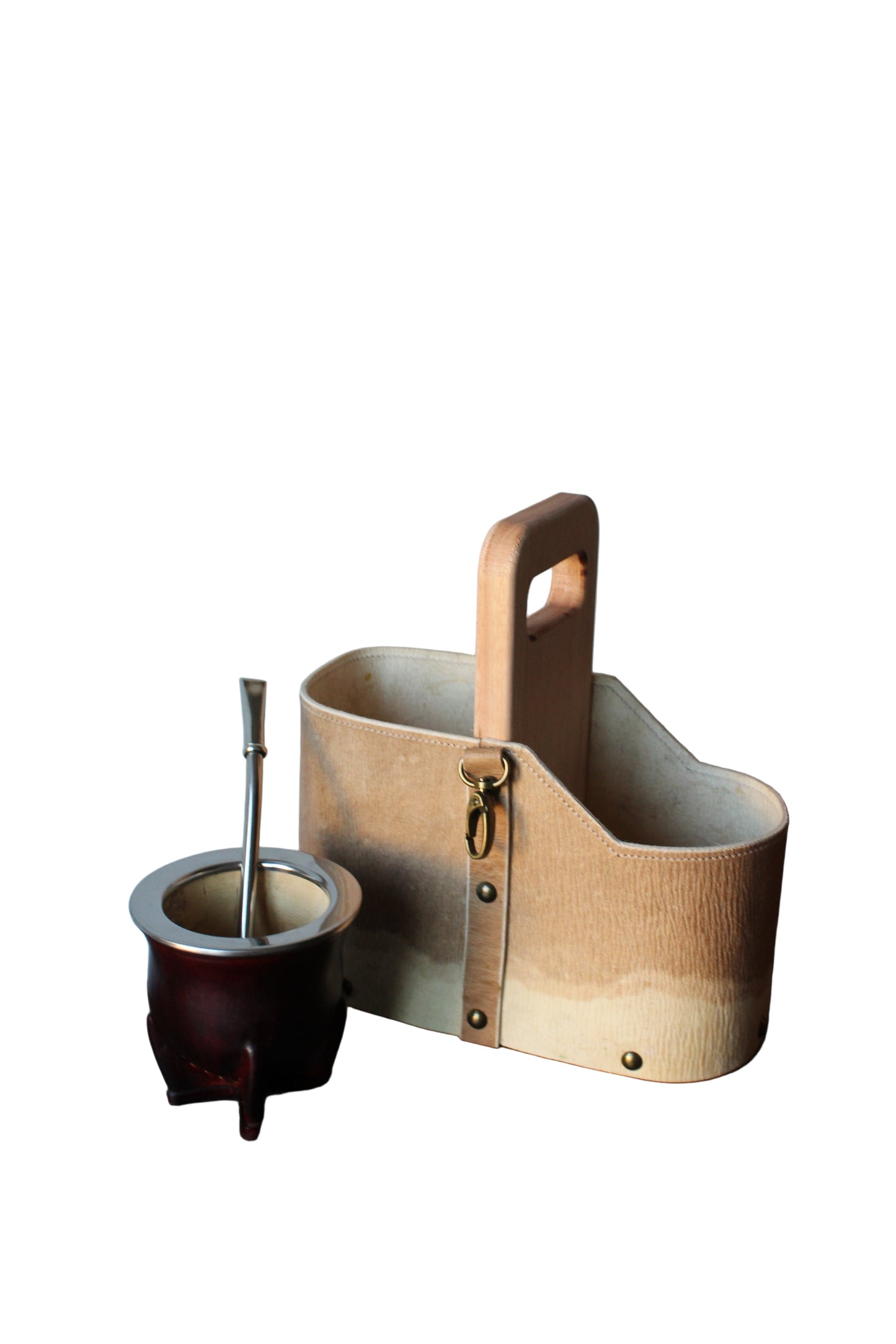 KIT 16- Matera de Cuero Crudo + camionero  de calabaza Forrado en cuero PREMIUM + bombilla de Alpaca