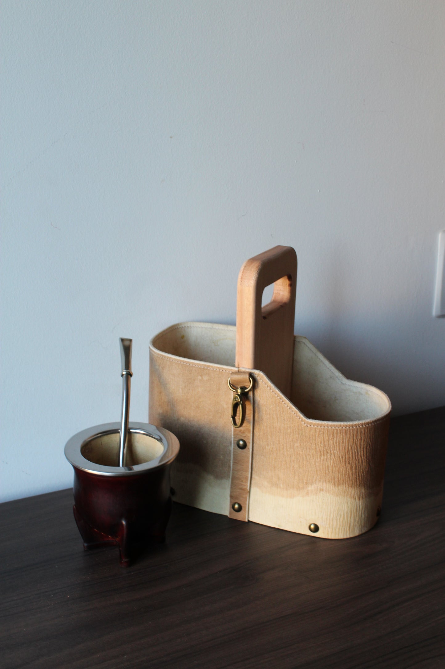 KIT 16- Matera de Cuero Crudo + camionero  de calabaza Forrado en cuero PREMIUM + bombilla de Alpaca