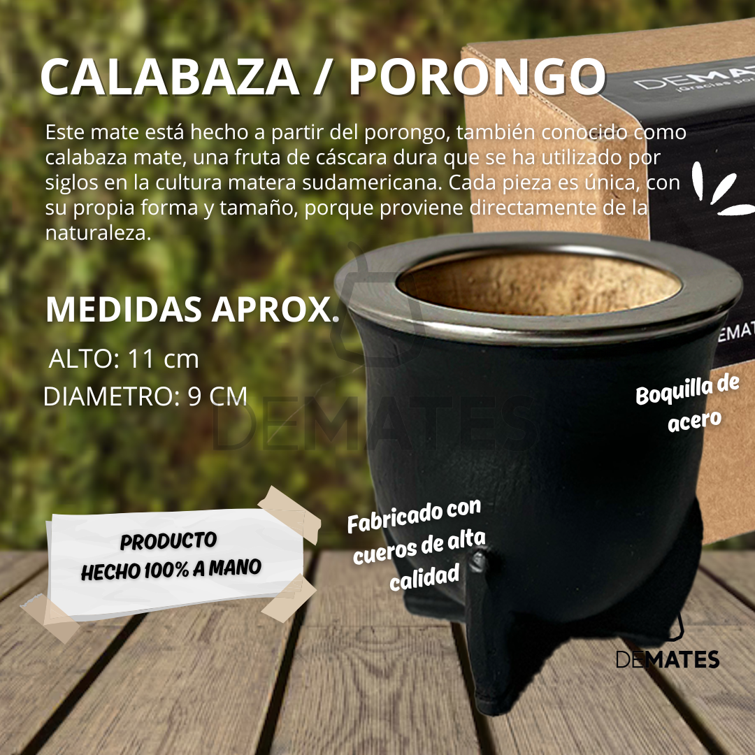 Mate camionero de porongo forrado en cuero
