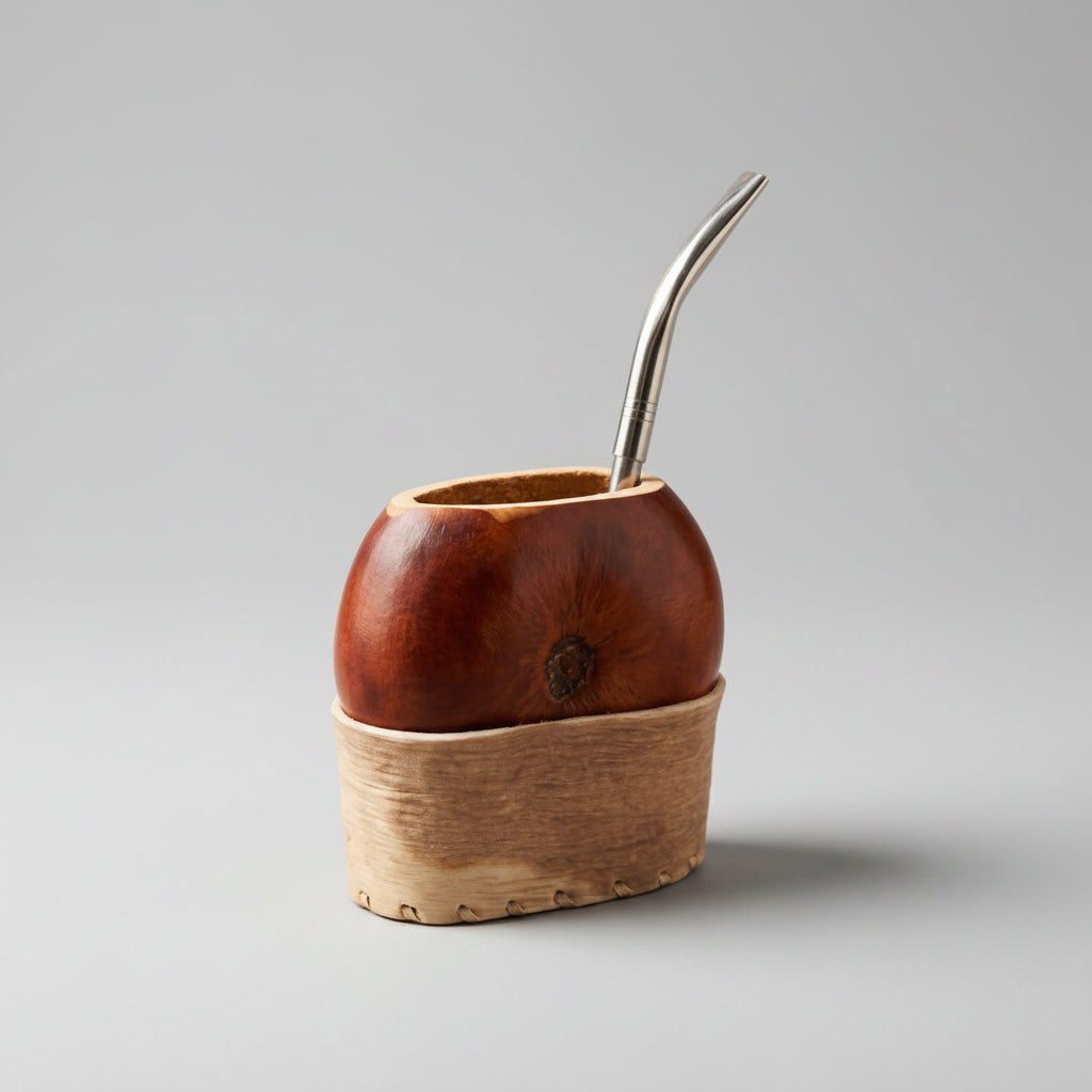 Mate GALLETA + Posa Mates Liso de Cuero Crudo